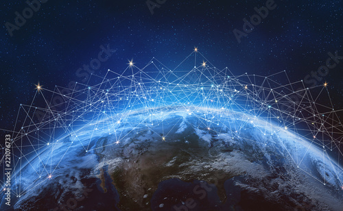 Fototapeta Naklejka Na Ścianę i Meble -  Global network across the planet Earth.  Blockchain. Elements of this image furnished by NASA