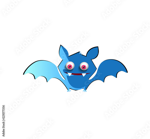 Vector illustration of cute funny blue cartoon bat on white background