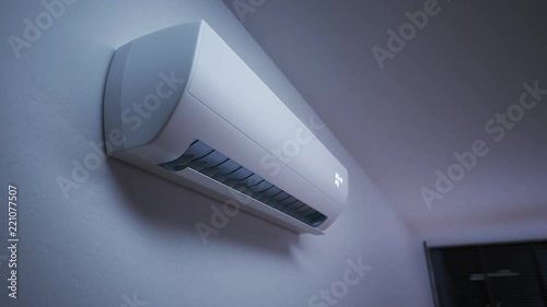 Internal unit of a split air conditioner. Smooth and slow camera heading. 4K HD