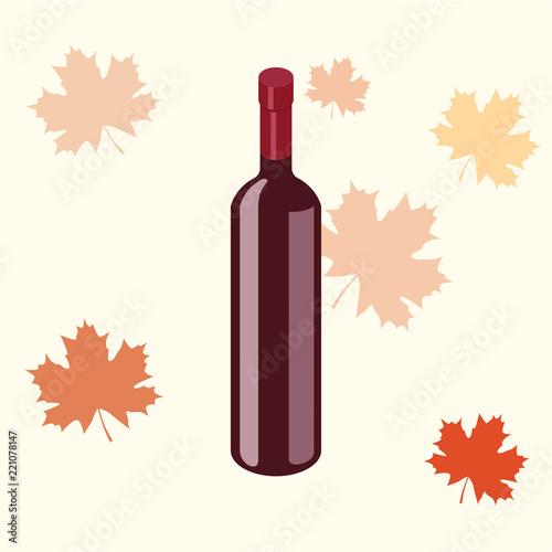 Isometric red wine bottle isolated on white