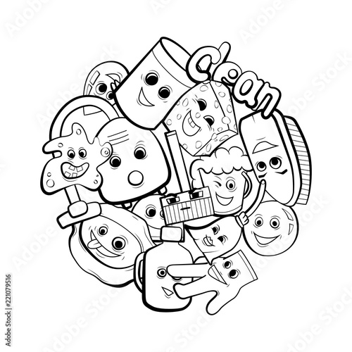 Cleaning design vector illustration. Coloring book. Cartoon character