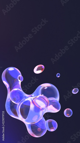 3D rendering picture of metaballs, floating liquid blobs, soap bubbles. (Vertical)
