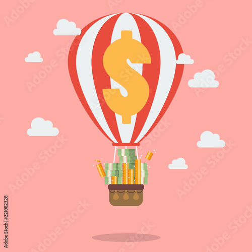 Pile of money on hot air balloon