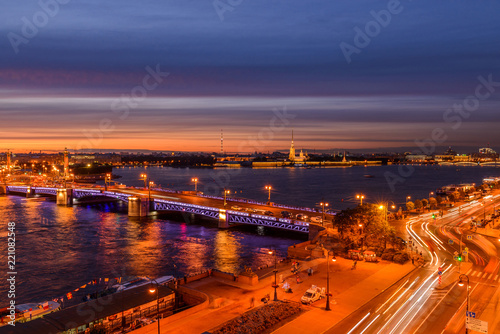 St. Petersburg from the roof, the Palace Bridge and the Neva River