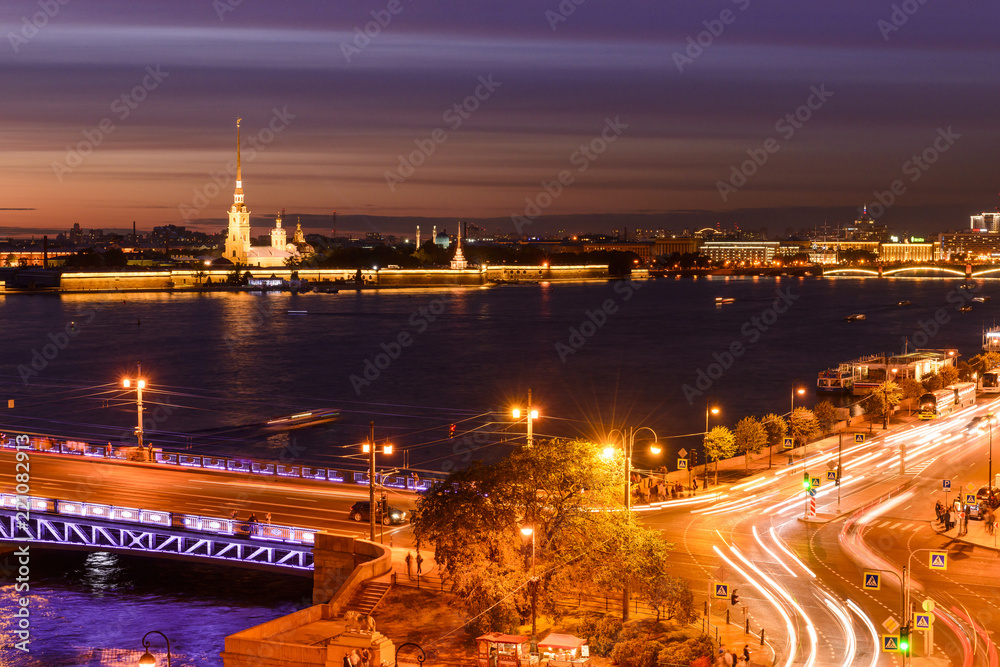 St. Petersburg from the roof, the Palace Bridge and the Neva River
