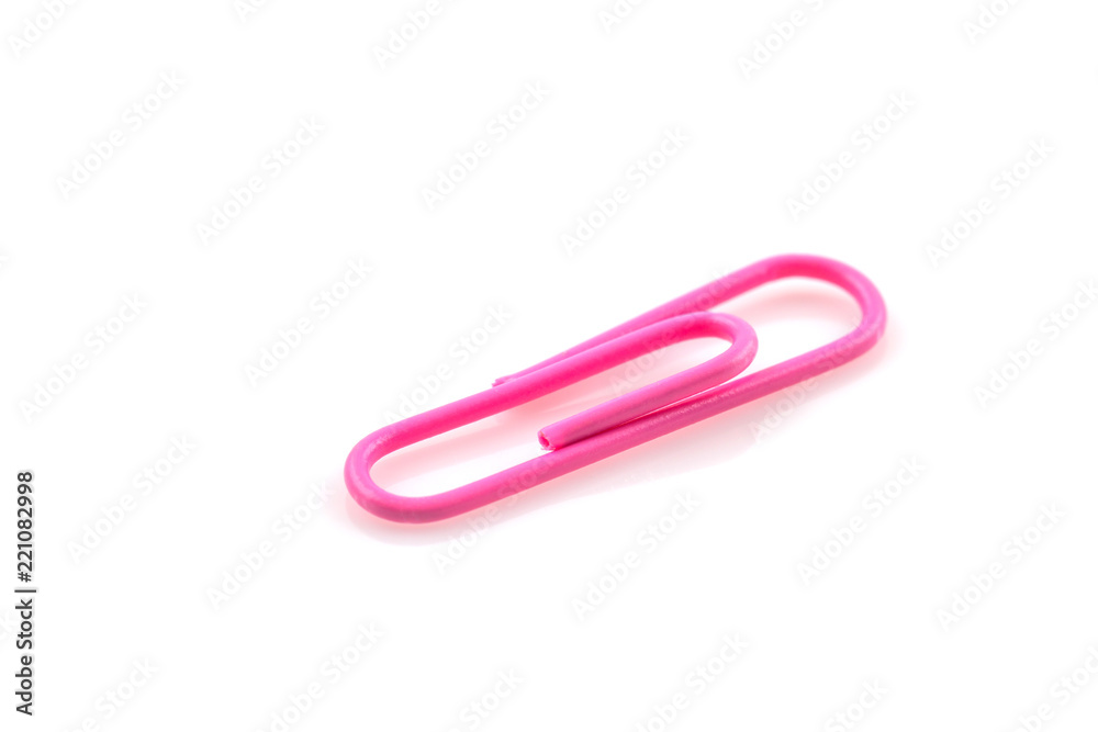 Single Pink paper clip isolated on white Single Pink paper clip isolated on white