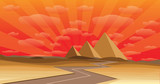 road in the desert and pyramid