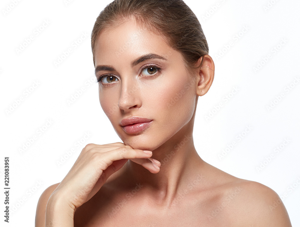 Healthy pure skin woman face closeup isolated on white Healthy pure skin woman face closeup isolated on white