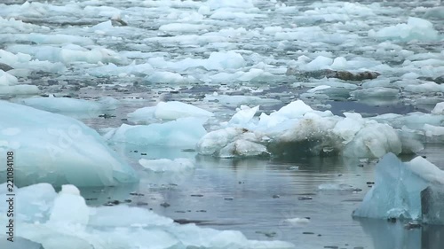 Ice from a glacier in the bay of the fjord in the Arctic