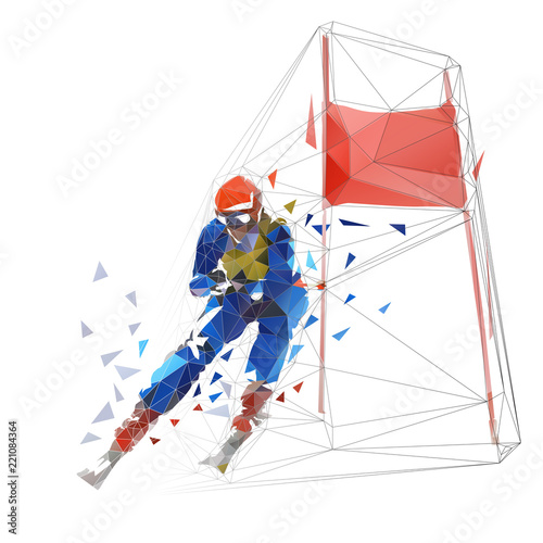 Downhill skier, low polyfonal vector illustration. Skiing, winter sport