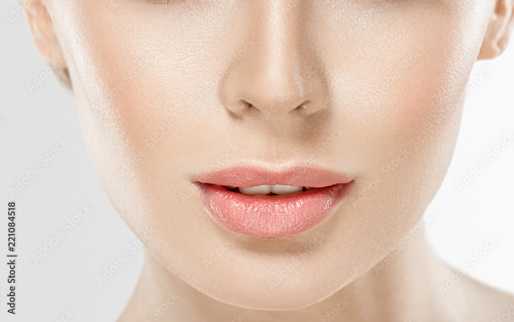 Woman lips chin neck beautiful skin age care Woman lips chin neck beautiful skin age care