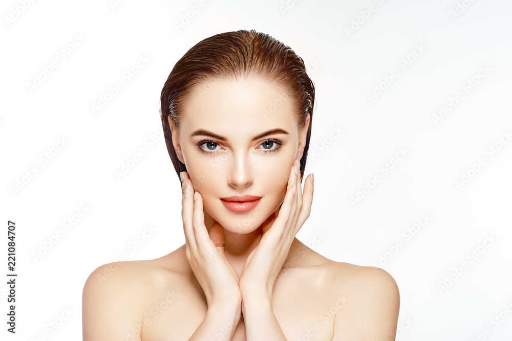Skin care woman face with healthy beauty skin face closeup cosmetic age concept Skin care woman face with healthy beauty skin face closeup cosmetic age concept