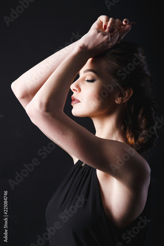 lady in black, sensuality picture, black background