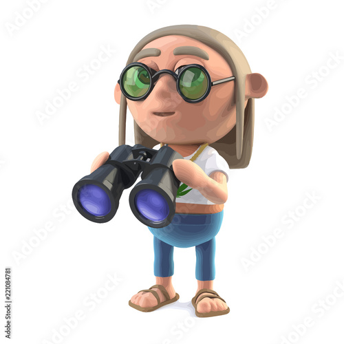Vector 3d Hippy stoner has a pair of binoculars