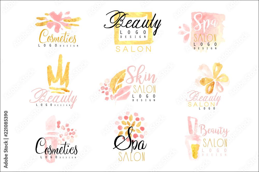 SPA healthy beauty studio set for label design. Health and beauty care, colorful watercolor vector Illustrations