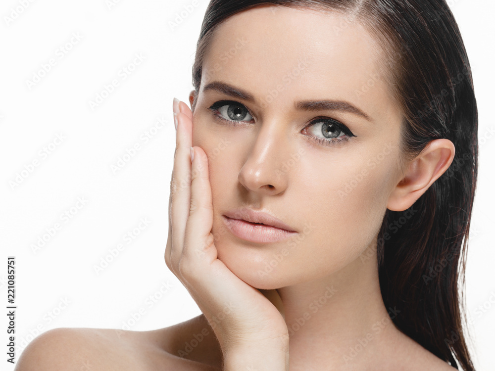 Skin care woman face with healthy beauty skin face closeup cosmetic age concept Skin care woman face with healthy beauty skin face closeup cosmetic age concept