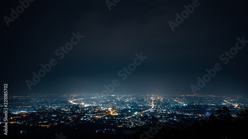 aerial view, night city view with night sky.  natural winter night view in Thailand