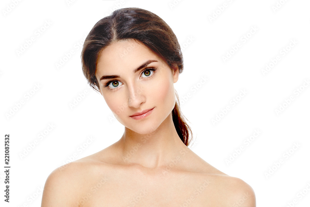 Beautiful woman face with healthy skin and beauty eyes lips brunette