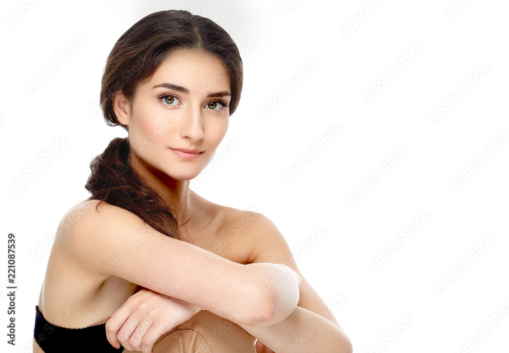 Beautiful woman face with healthy skin and beauty eyes lips brunette Beautiful woman face with healthy skin and beauty eyes lips brunette