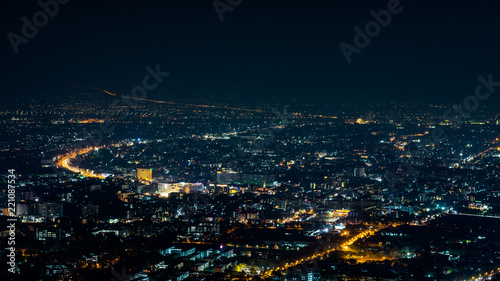 Photography aerial view, night city view with night sky