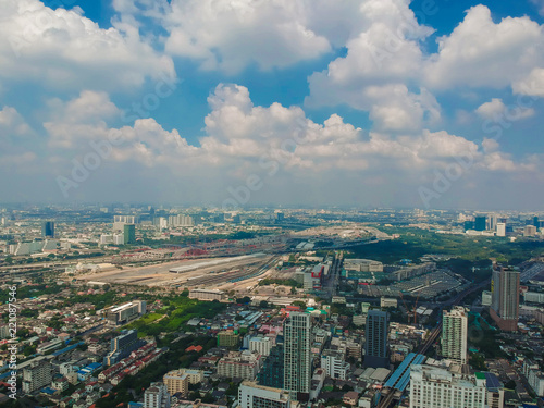 Bangkok city building business district with sky cloud aerial view