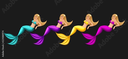 Isometry set of fairy-tale characters, cartoon, mermaid, beautiful serena, set for graphic games. Vector illustration