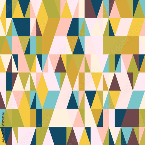 Colorful triangle tiles seamless pattern, vector background.