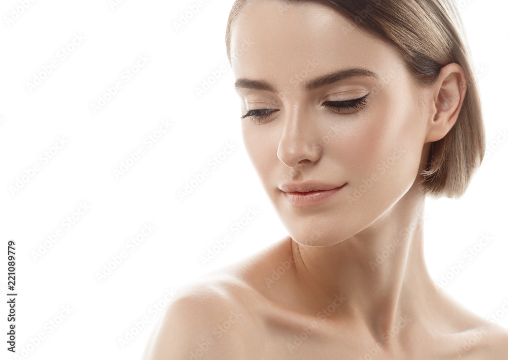 Beautiful woman face with healthy skin and beauty eyes lips brunette Beautiful woman face with healthy skin and beauty eyes lips brunette