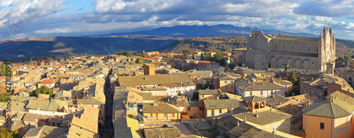 Photography Orvieto, large aerial view of historical town with Cathedral, Umbria, Italy