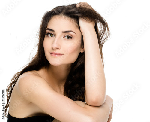 Beautiful woman beauty concept with long hair and healthy skin