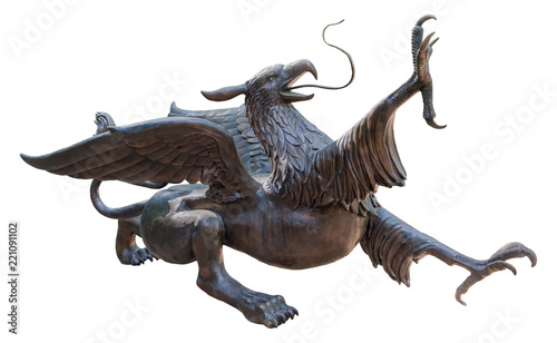 Statue of a Griffin, isolated with clipping path on white background © Henner Damke
