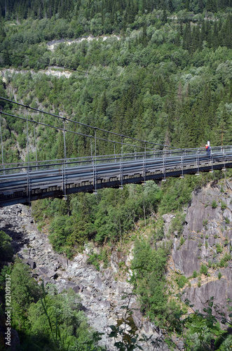 The famous suspension bridge over the valley to Vemork Power Plant Rjukan Norway. Important place during WW2 and in Norwegian industrial history and Telemark sabotasje
