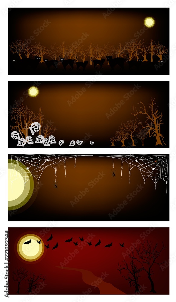 Happy Halloween Background of Evil Bats Flyig on A Spooky Forest in Full Moon Night, Sign for Halloween Celebration.