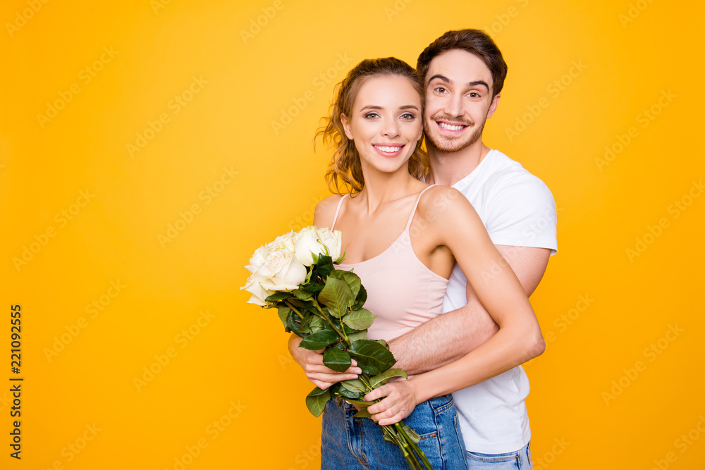 Portrait with copyspace of lovely romantic couple celebrating ev Portrait with copyspace of lovely romantic couple celebrating ev