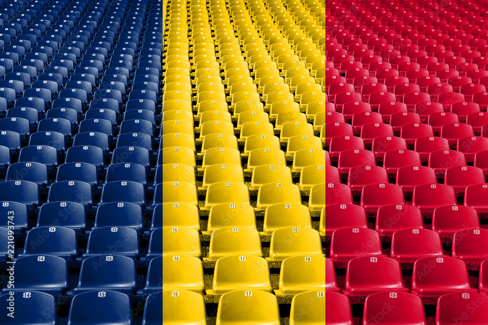 Fototapeta premium Fotele stadionowe z flagą Czadu. Koncepcja konkurencji sportowych.