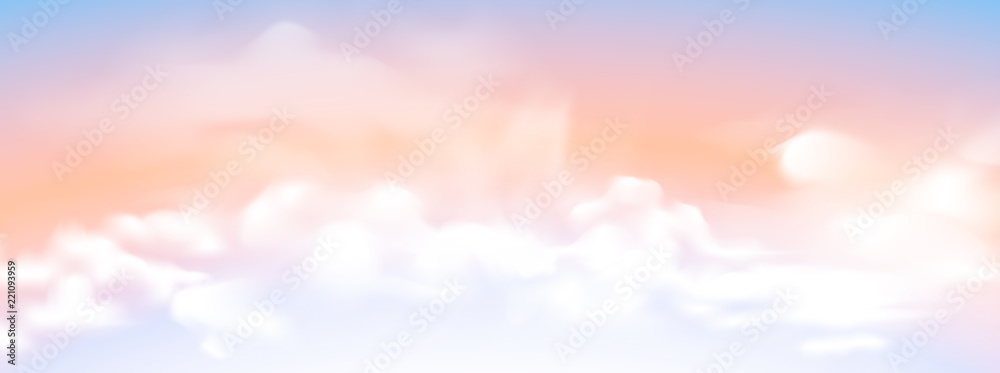 Panorama view of white cloud with twilight sky background. Vector illustration.