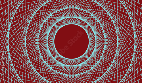 graphic circular web with concentric waves in brown and blue