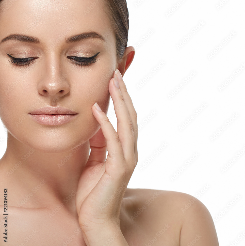 Beautiful woman face with make up and beauty healthy skin and hair portrait. Studio shot. Beautiful woman face with make up and beauty healthy skin and hair portrait. Studio shot.
