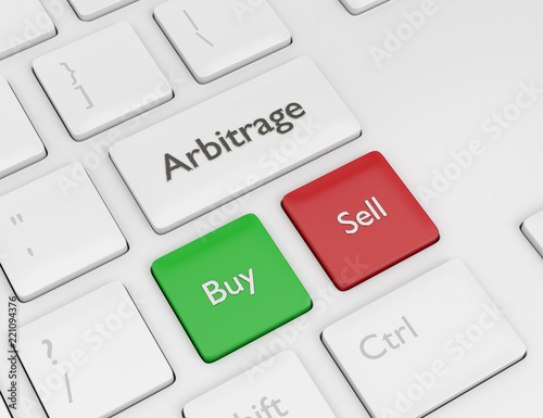 3d render of computer keyboard with ARBITRAGE button