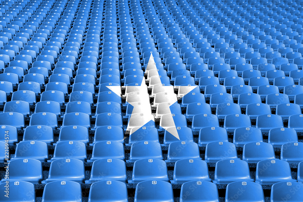 Obraz premium Somalia flag stadium seats. Sports competition concept.