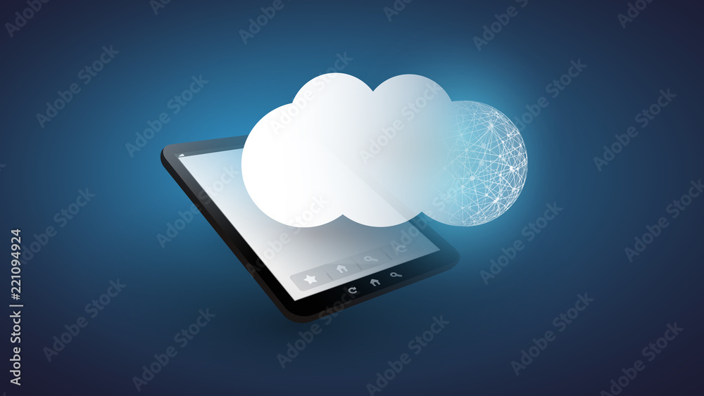 Cloud Computing Design Concept - Digital Network Connections, Technology Background with Tablet PC Cloud Computing Design Concept - Digital Network Connections, Technology Background with Tablet PC