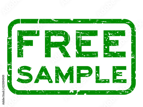 Grunge green free sample square rubber seal stamp on white background