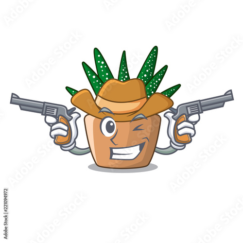 Cowboy mini zebra cactus on cartoon pot