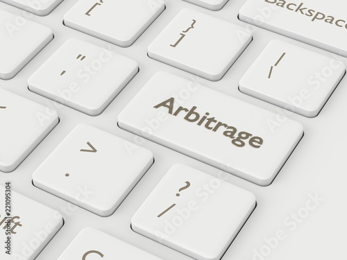 Foto 3d render of computer keyboard with ARBITRAGE button