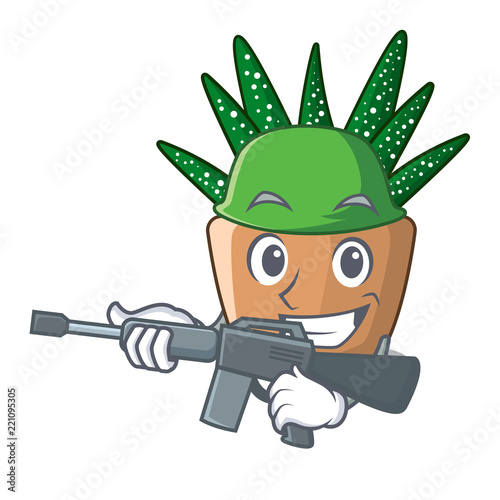 Army mini zebra cactus on cartoon pot