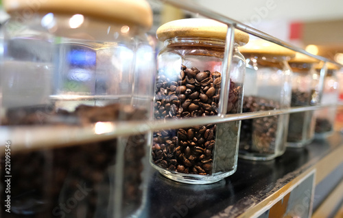 coffee beans in glass container