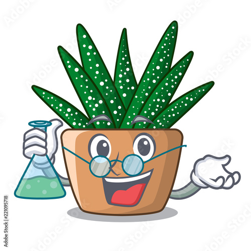 Professor character small zebra cactus plant on pot