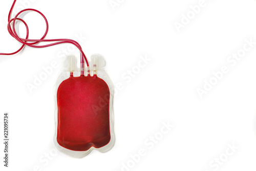 Tablou canvas Clean bag of human blood isolated on white background