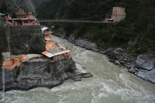 Vishnuprayag town at an elevation of 1372 m renowned for its sacred ashrams and temples, Chamoli district Uttarakhand, India photo