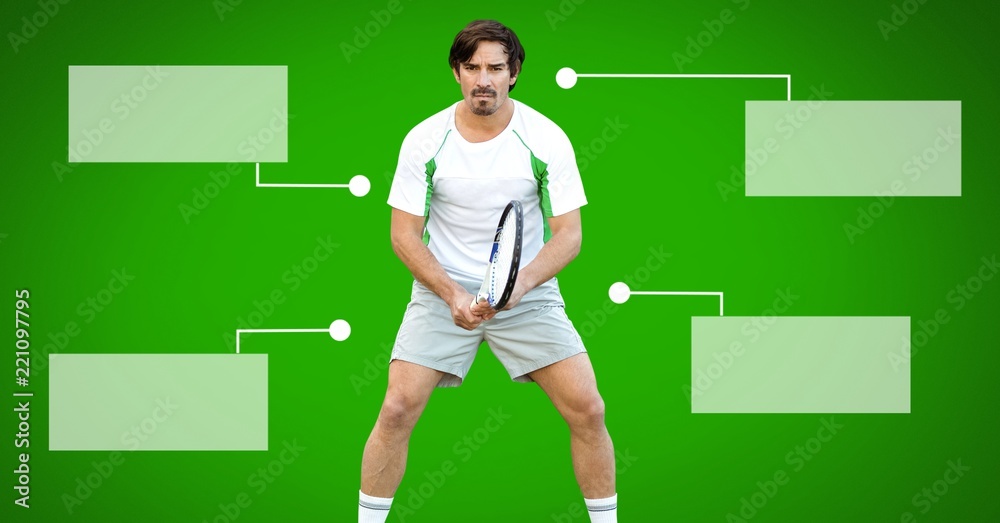 Tennis player man with blank infographic chart panels